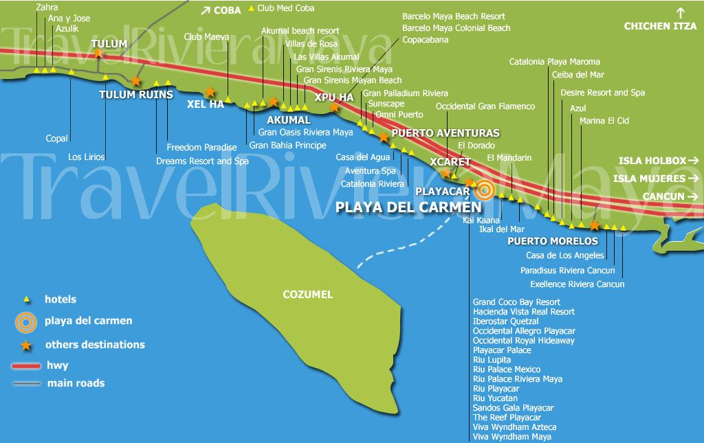 Playa Del Carmen Cancun Mexico Map Map Of Riviera Maya Mexico Map Of 