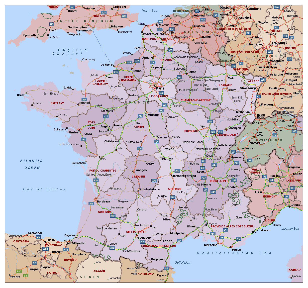 Political And Administrative Map Of France With Highways And Major 