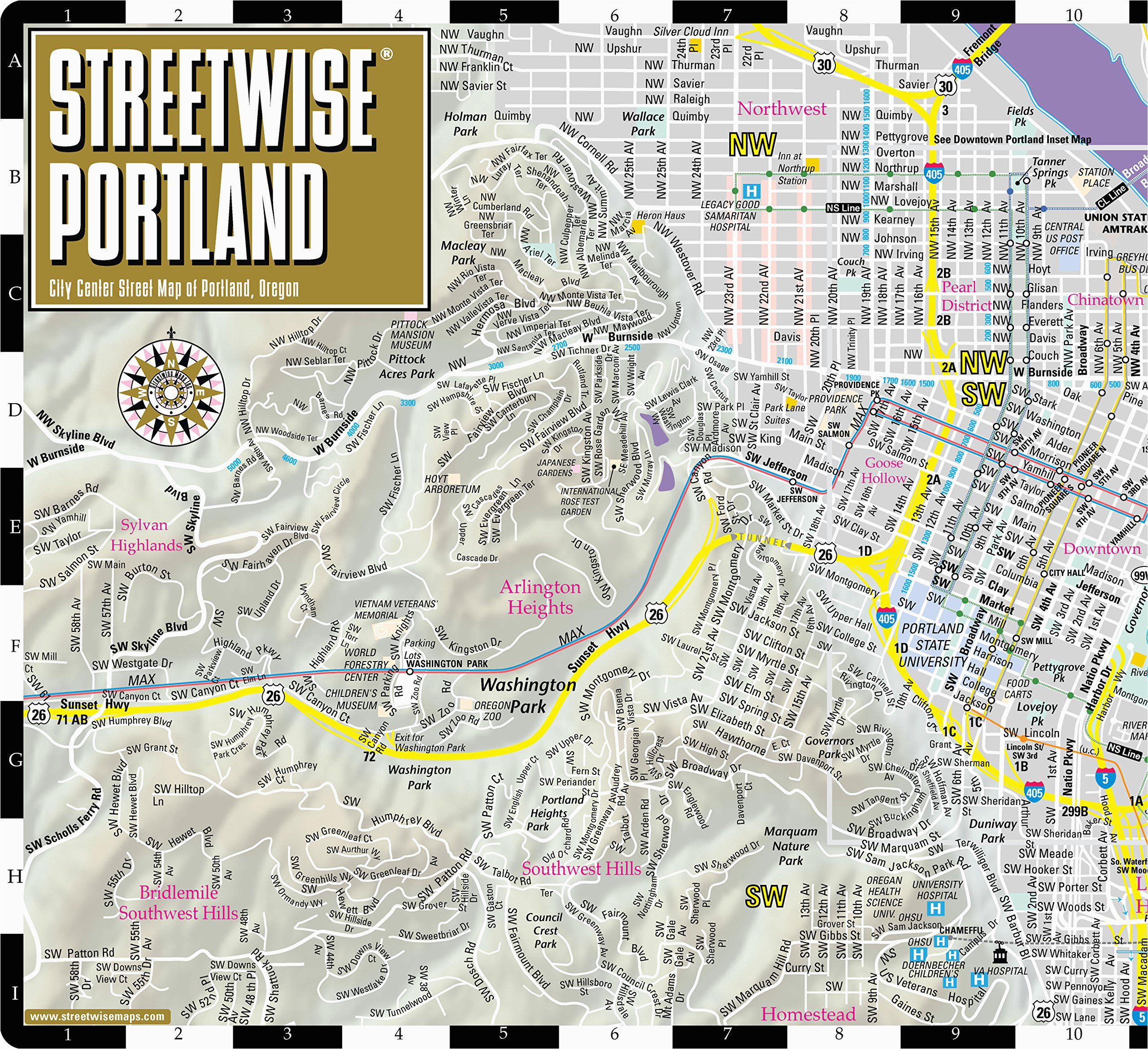 Portland Oregon Light Rail Map Streetwise Portland Map Laminated City 