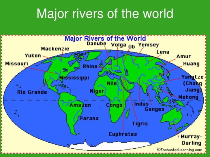 Free Printable World Map Including Rivers Kids