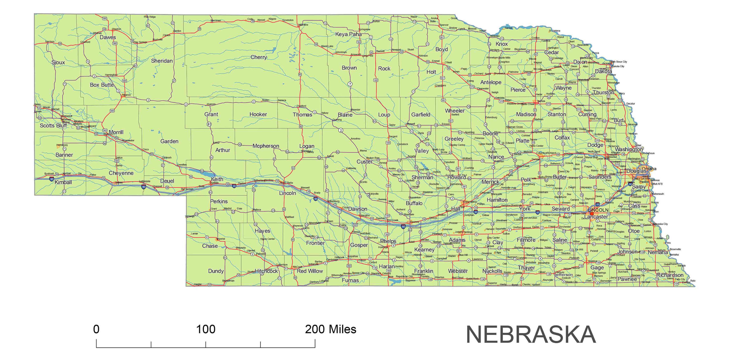 Preview Of Nebraska State Vector Road Map Lossless Scalable AI PDF Map 