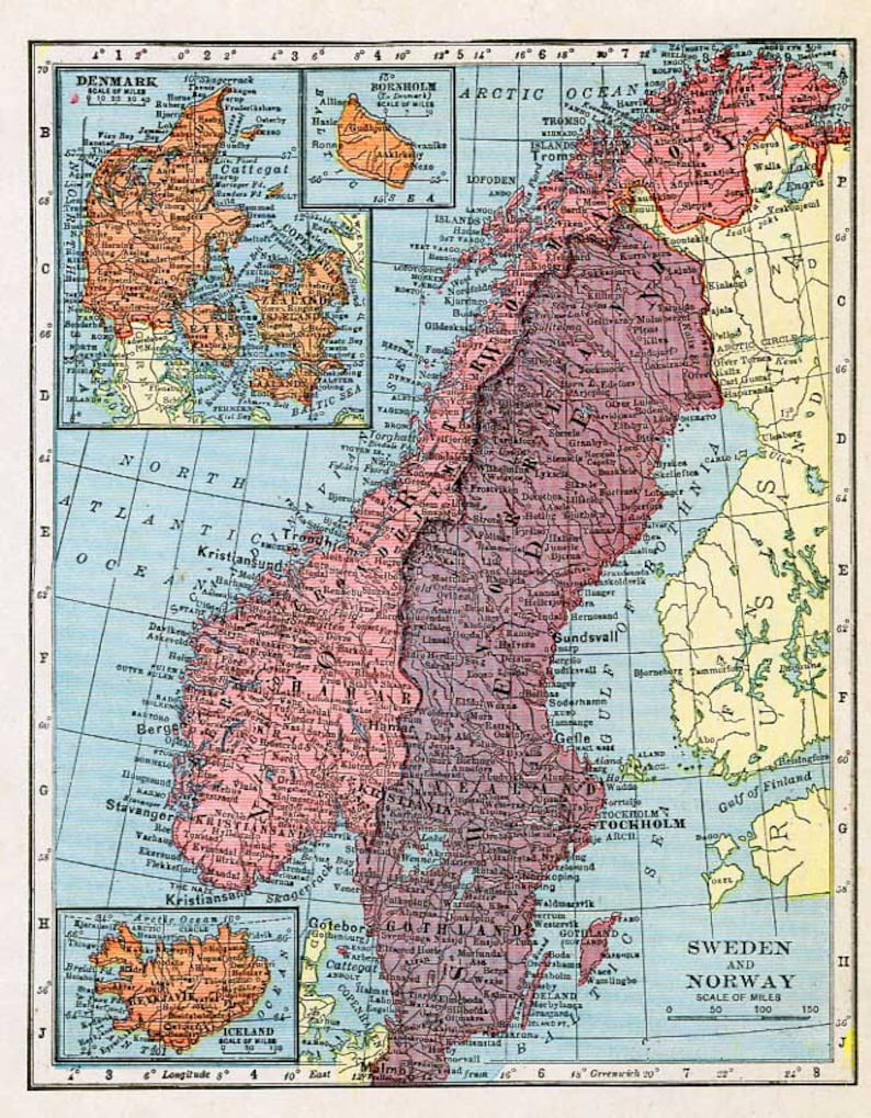 Print Map Of Sweden And Norway 1912 Etsy