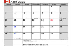 Printable April 2022 Canada Calendar Michel Zbinden EN