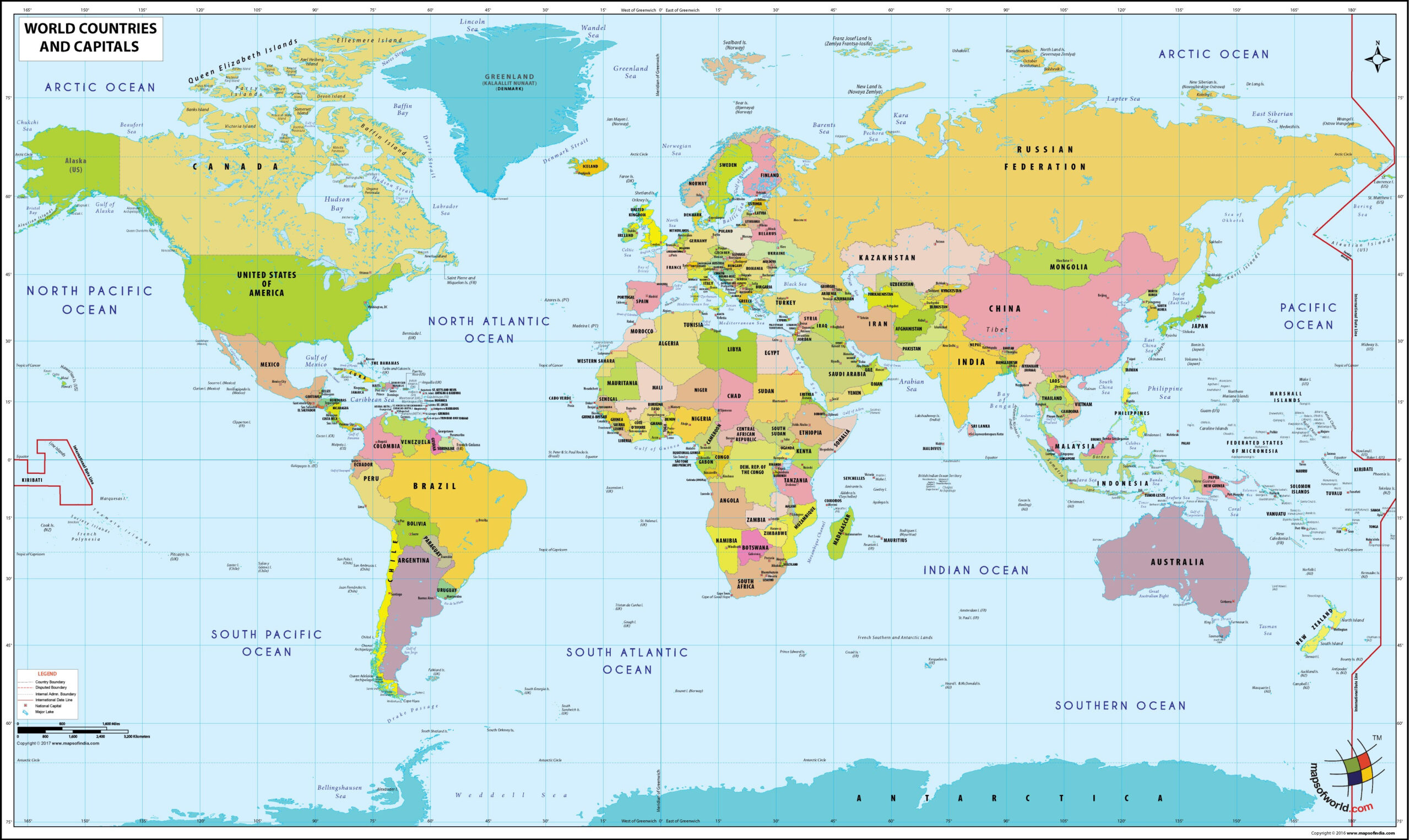 Printable Blank World Map With Countries Capitals