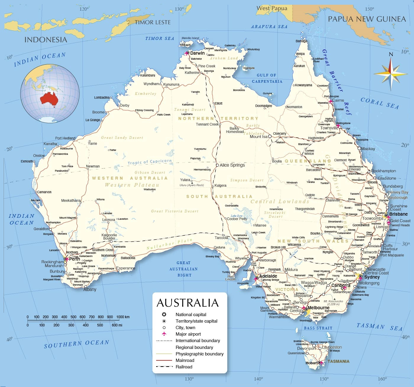 Printable Labeled Map Of Australia With States Capital Cities 