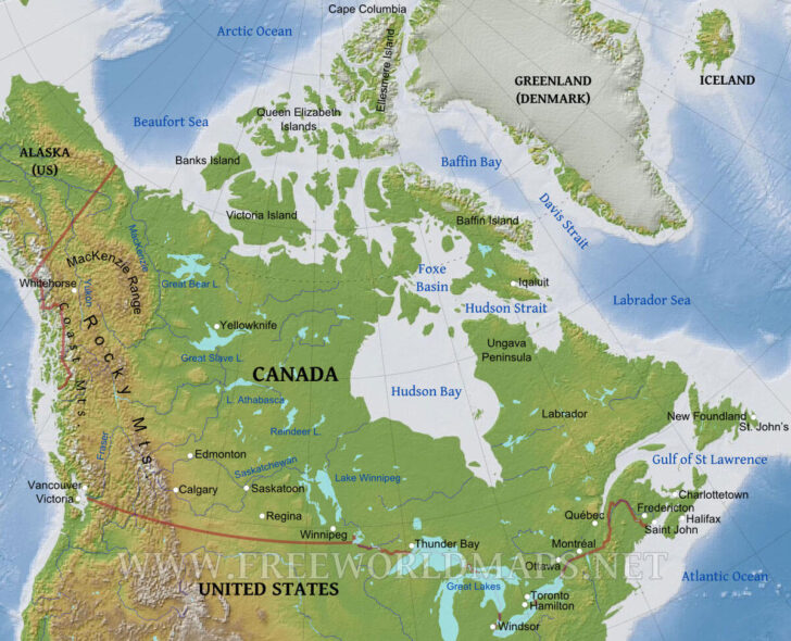 Free Printable Physical Regions Of Canada Map