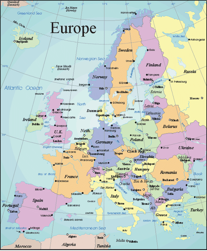 Printable Map Of Europe With Countries And Capitals