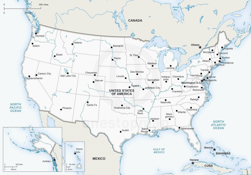 Printable Map Of Usa With States And Capitals And Major Cities 