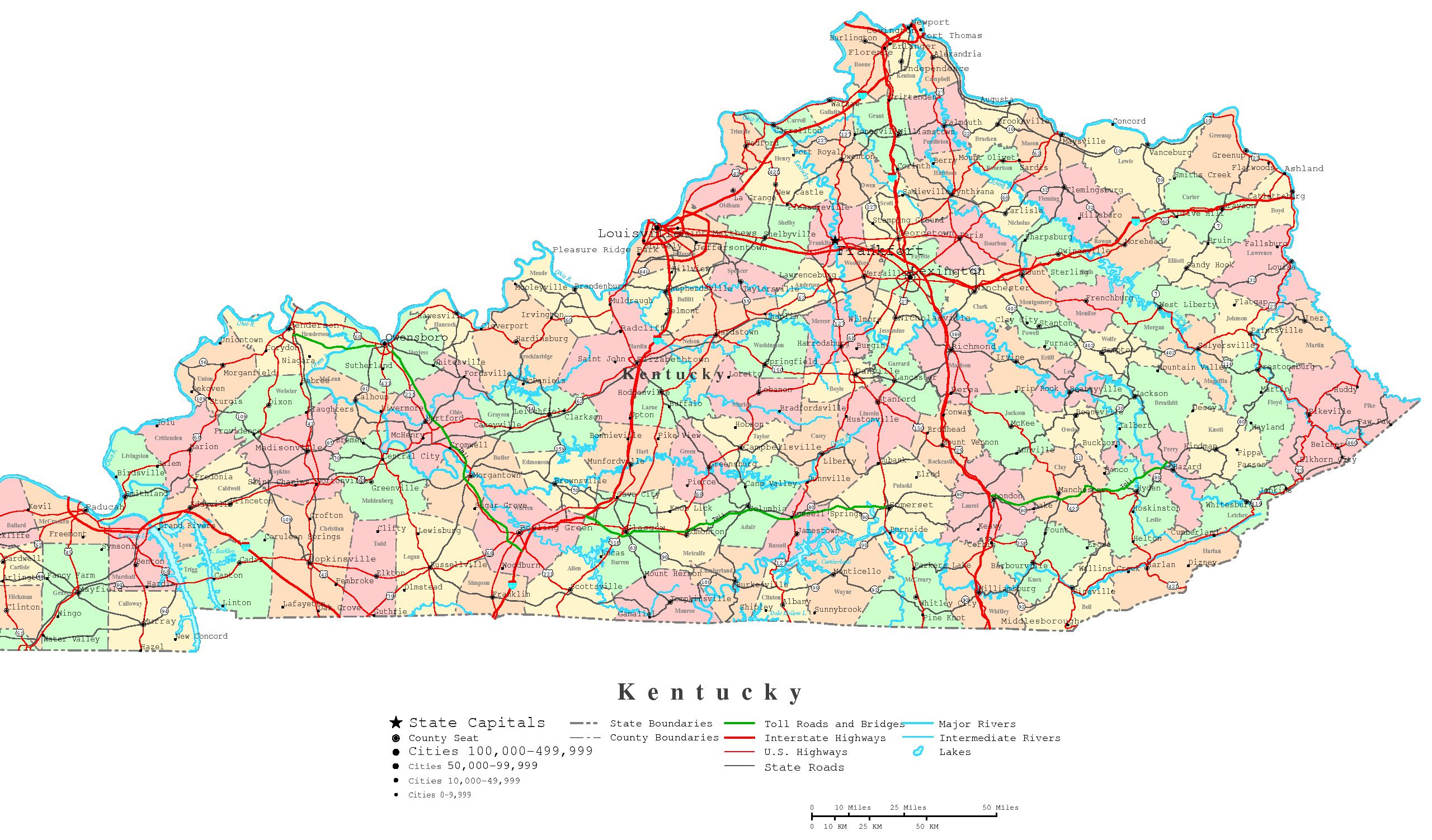 Printable Political Map Of Kentucky Poster 20 X 30 20 Inch By 30 Inch 
