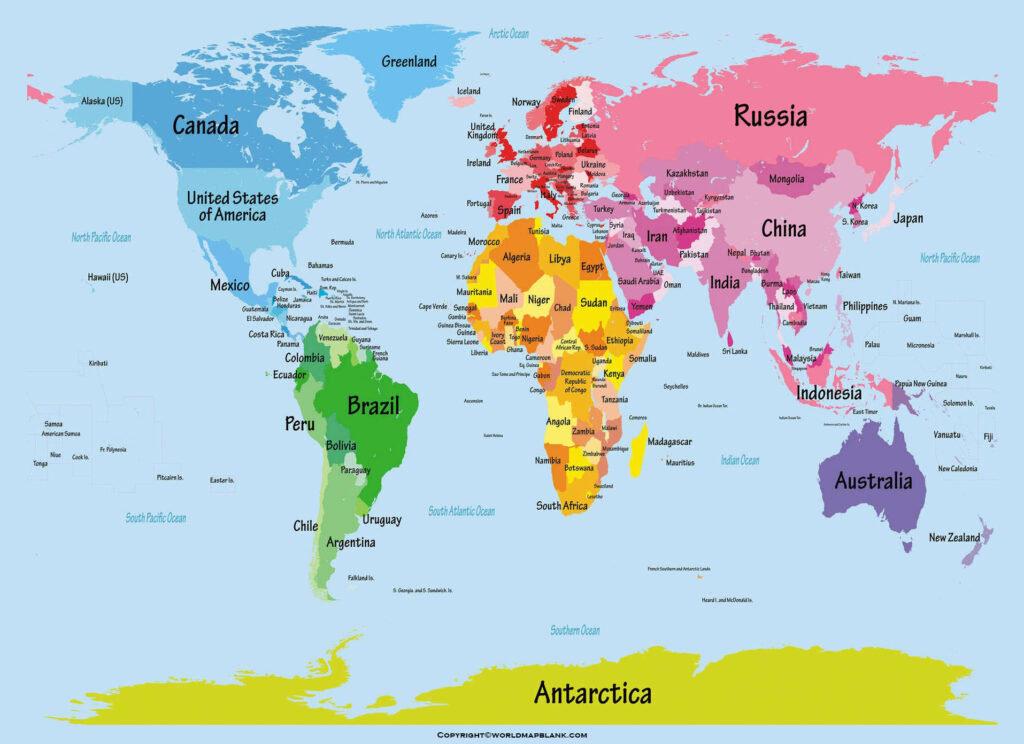 Printable World Map For Kids Students Children In PDF