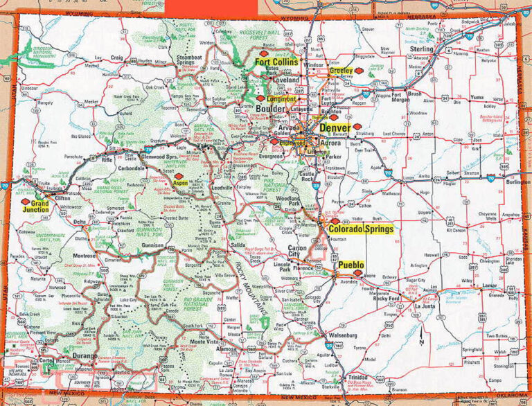 Road And Highways Map Of Colorado State Colorado State Road And | Adams ...