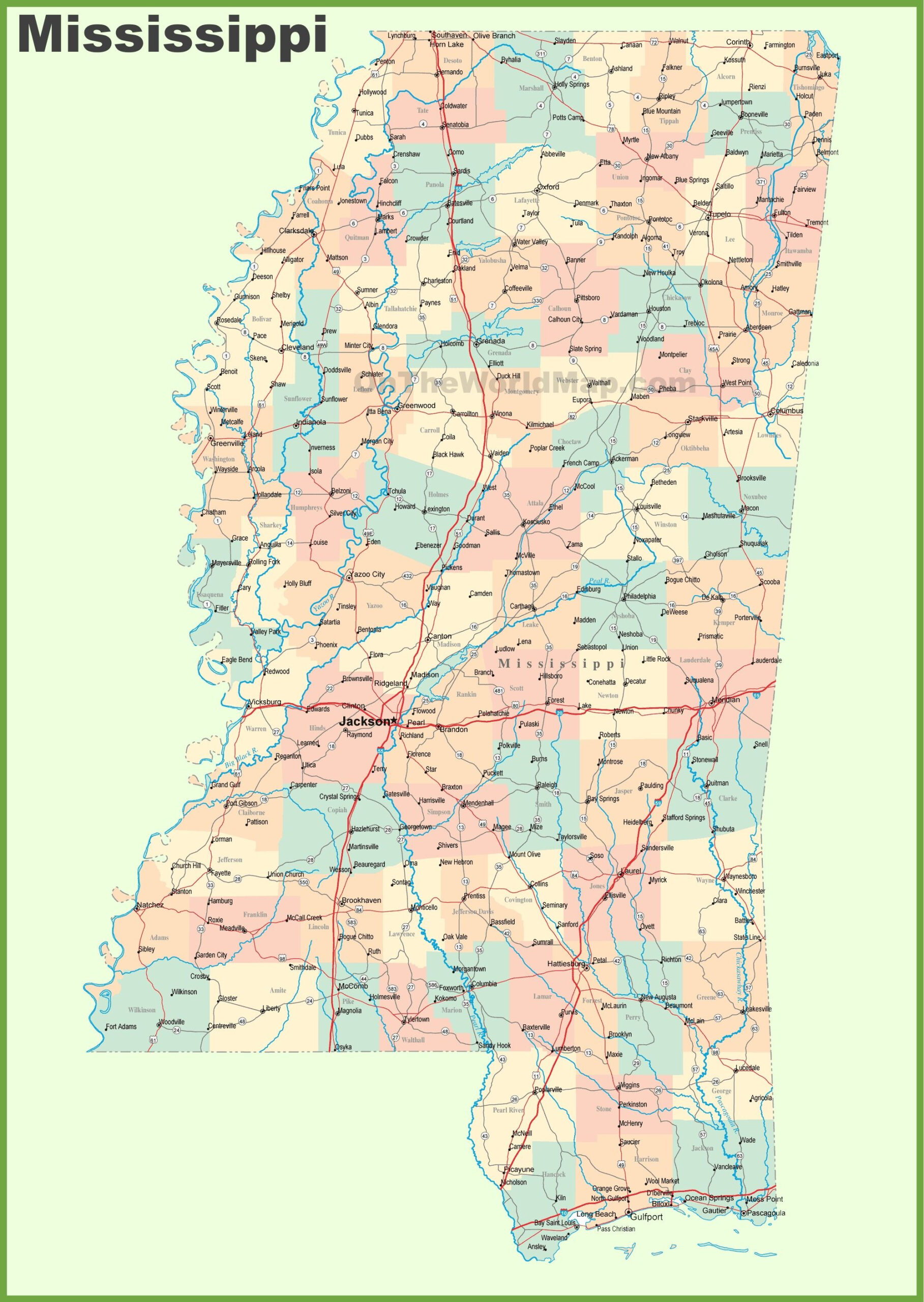 Road Map Of Mississippi With Cities Printable Maps Map Mississippi