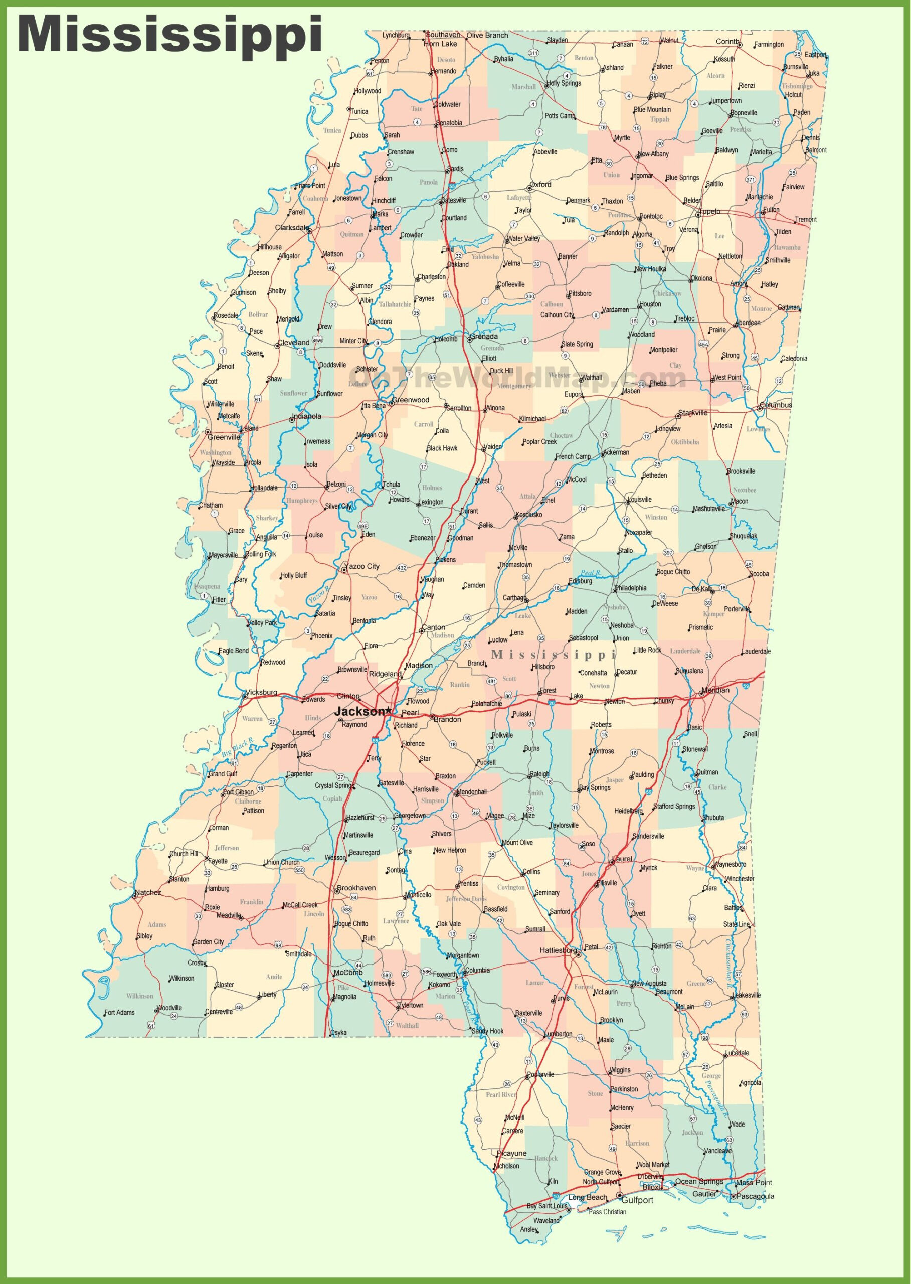 Free Printable Paper Maps Of Mississippi Adams Printable Map   Road Map Of Mississippi With Cities Printable Maps Map Mississippi Scaled 