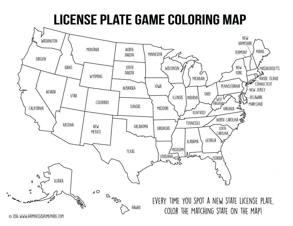 Road Trip License Plate Game Coloring Map Map Games Maps For Kids 