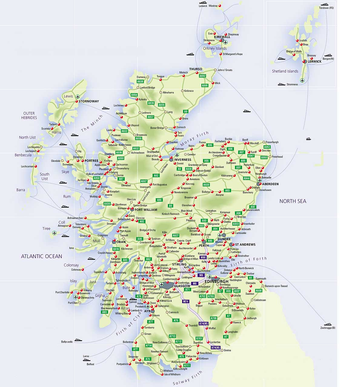 Roadmap Of Scotland Scotland Info Guide  Adams Printable Map