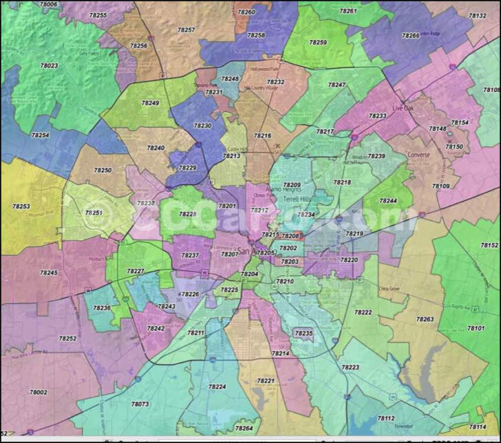 San Antonio Zip Codes Bexar County Zip Code Boundary Map Adams Printable Map