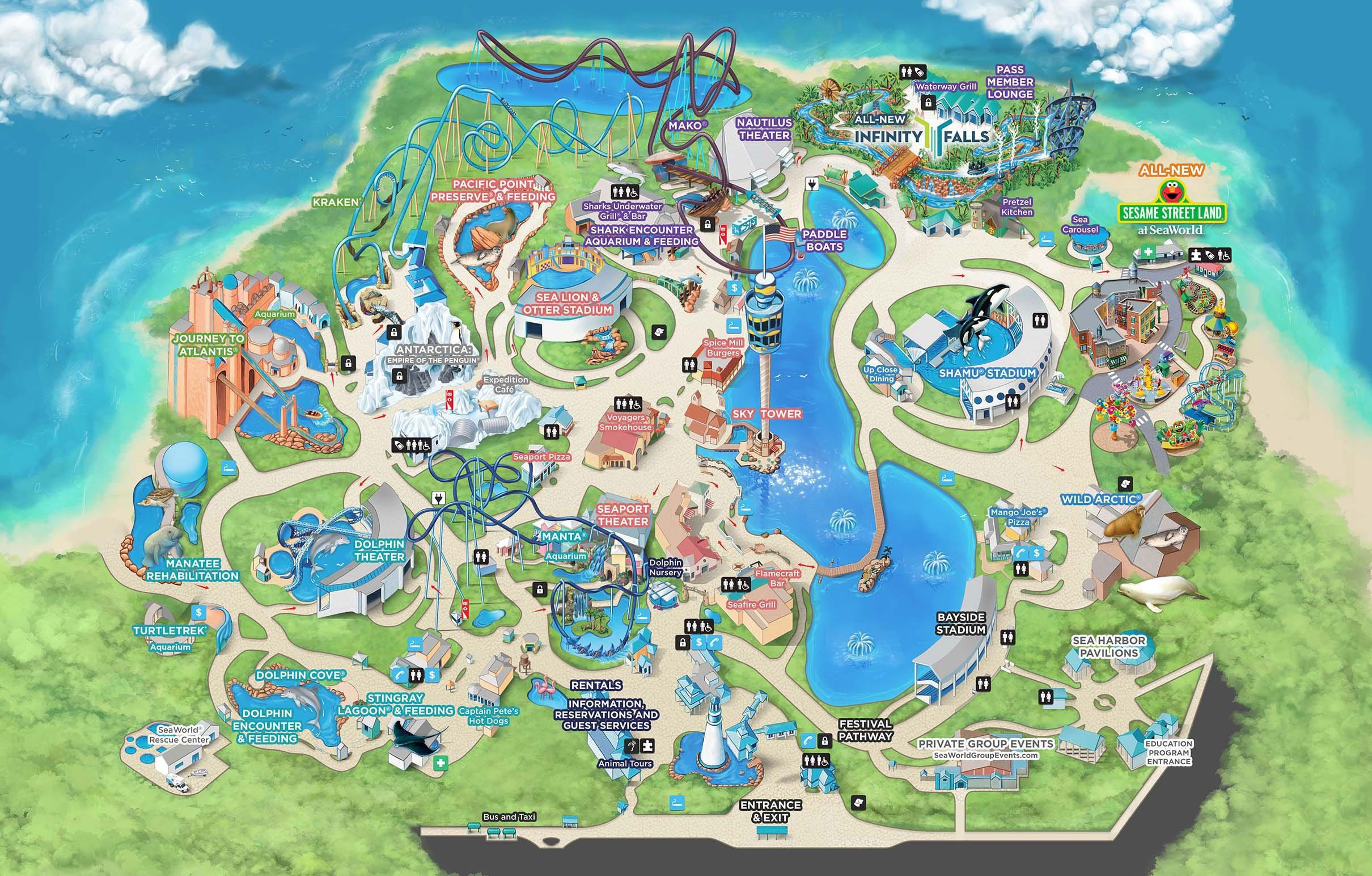 SeaWorld Orlando Park Map Theme Park Map Orlando Map Seaworld Orlando