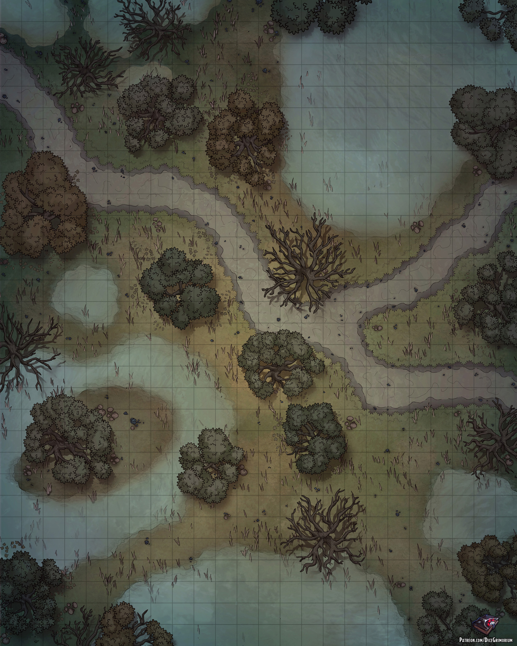 Swamp Path Battle Map 24x30 Roll20