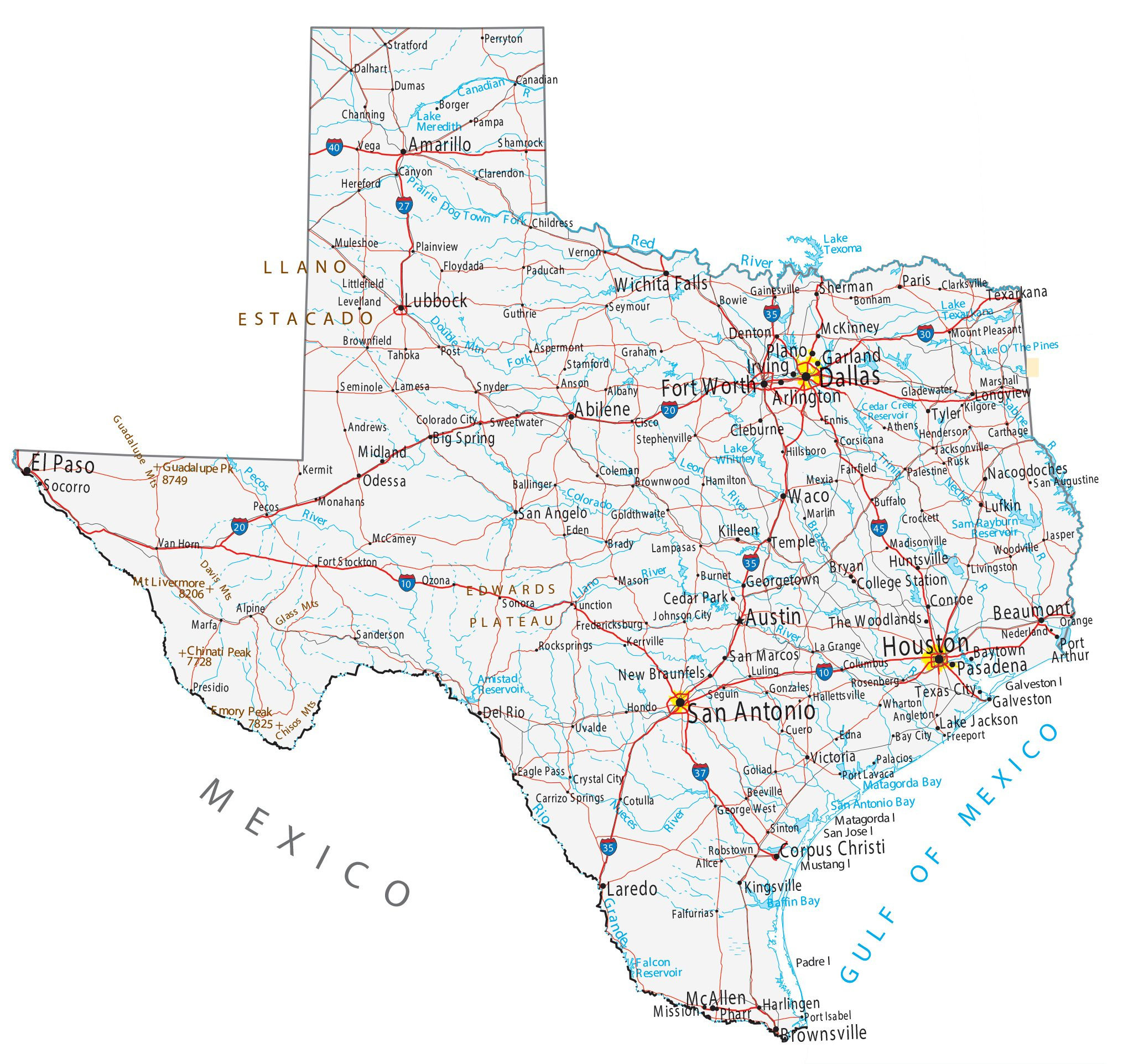 Texas Map Roads Cities Large MAP Vivid Imagery 20 Inch By 30 