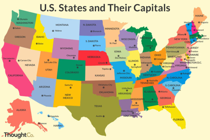 Capitals For Each State Map Printable