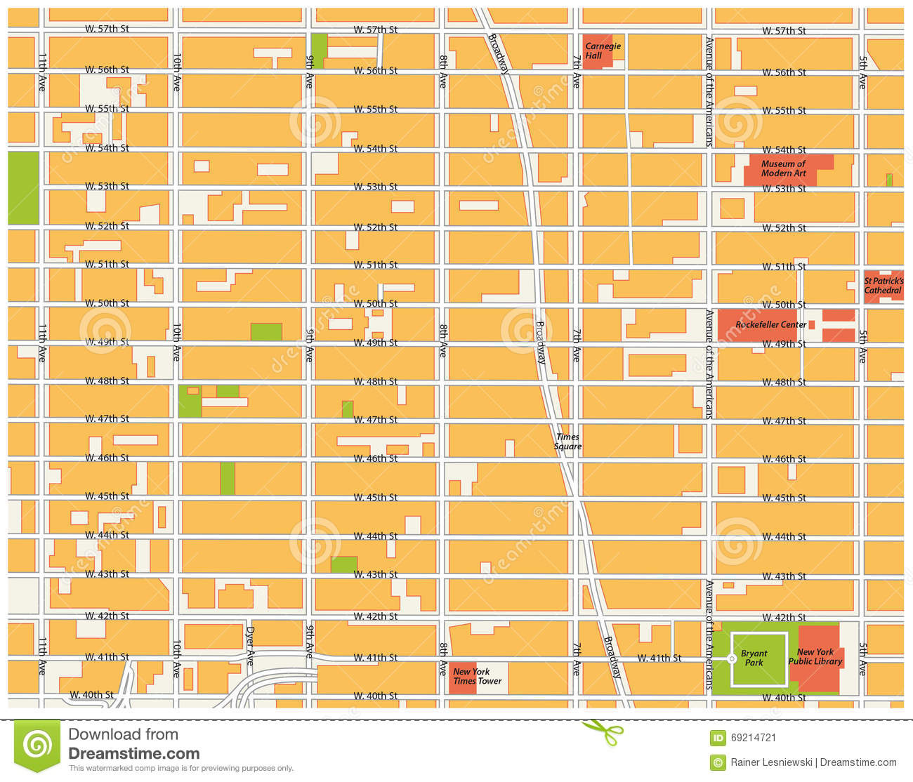 Theater District Map New York Stock Illustration Image 69214721