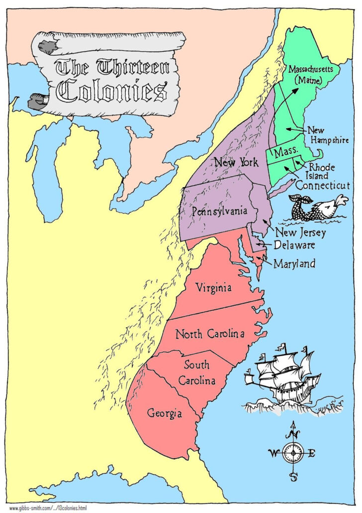 Printable 13 Colonies Map