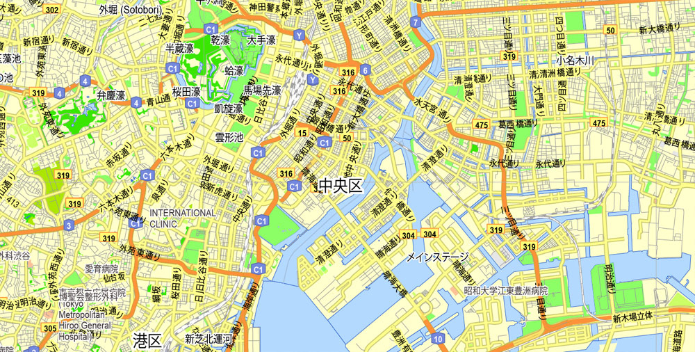 Tokyo Japan Printable Exact Vector Map G View Level 13 2 000 Meters 