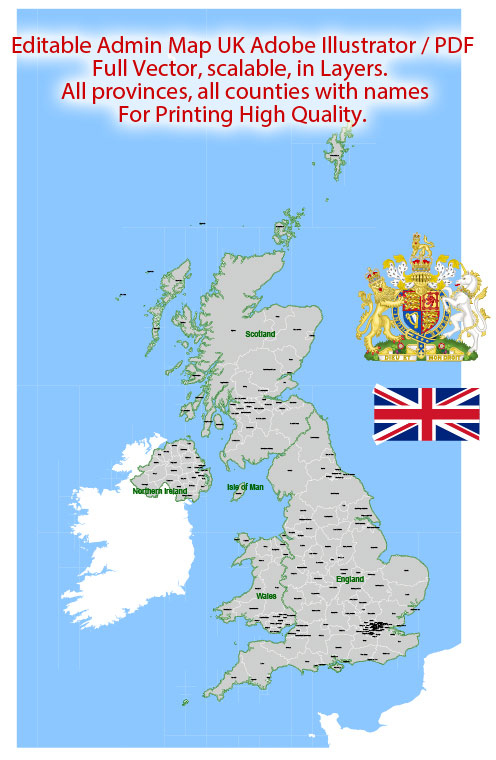 UK Great Britain Map Admin Vector Illustrator PDF Provinces Counties