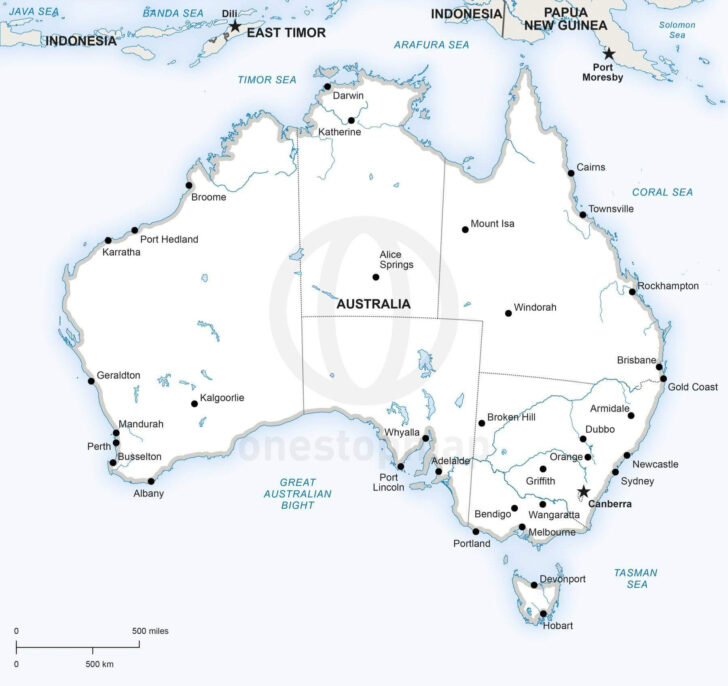 Printable Map Of Australia Continent With States