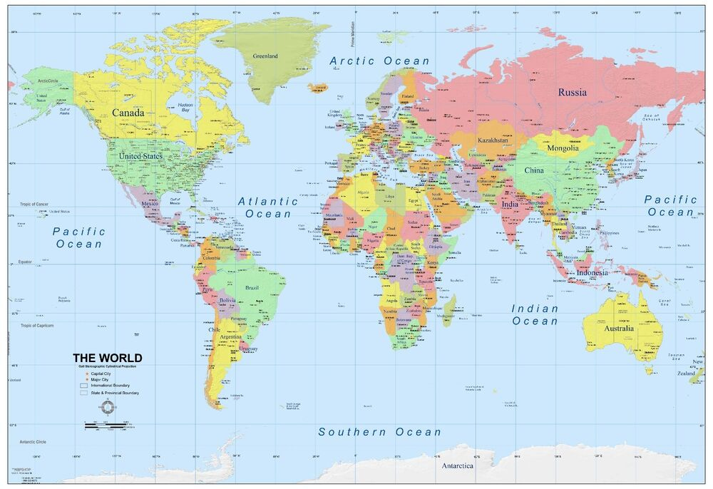 World Map Atlas Geography Political Poster Print A0 A1 A2 A3 A4 A5 A6 