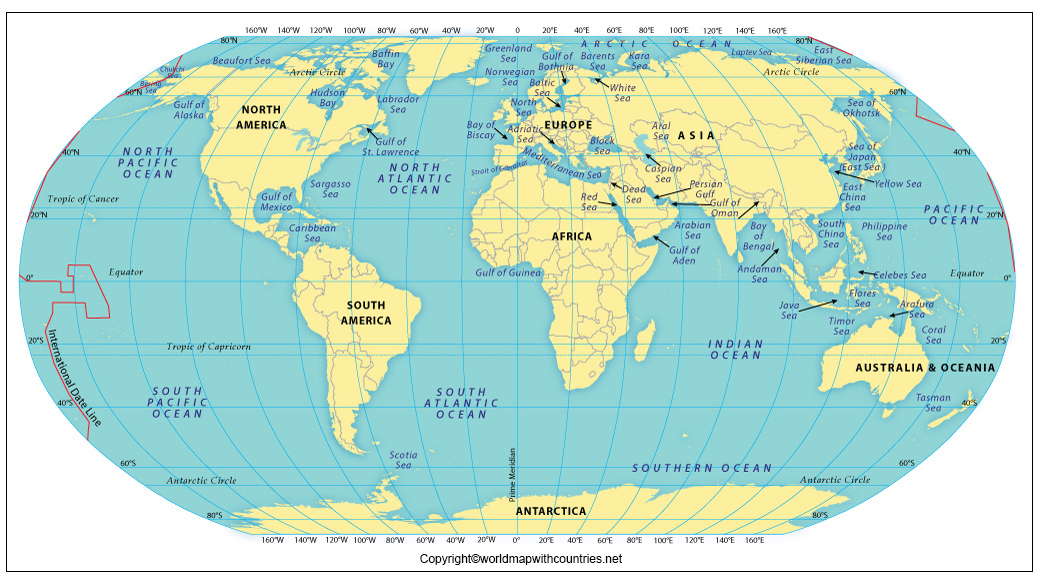 Printable World Map With Continents And Oceans Labeled | Adams ...