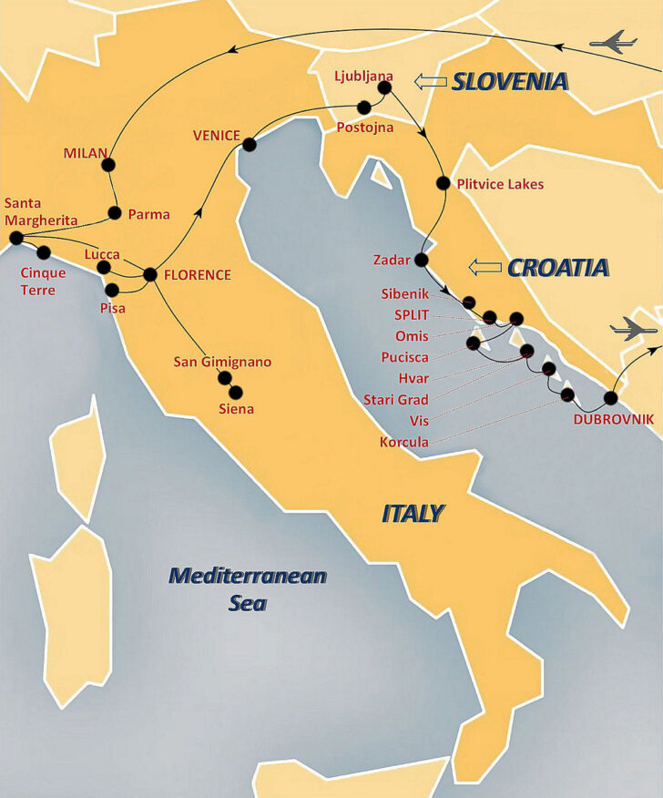 Map of Croatia and Italy