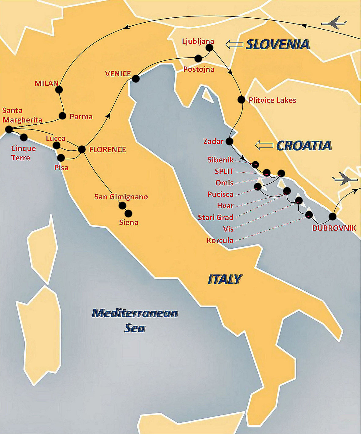 03 Italy-Croatia Map | Midlife Madness Tours pertaining to Map Of Italy And Croatia