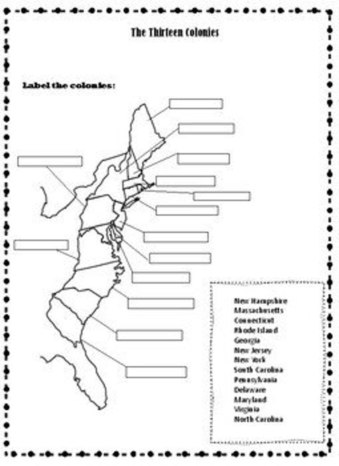 13 Colonies Map And Matching - Etsy inside Blank Map of 13 Colonies Printable