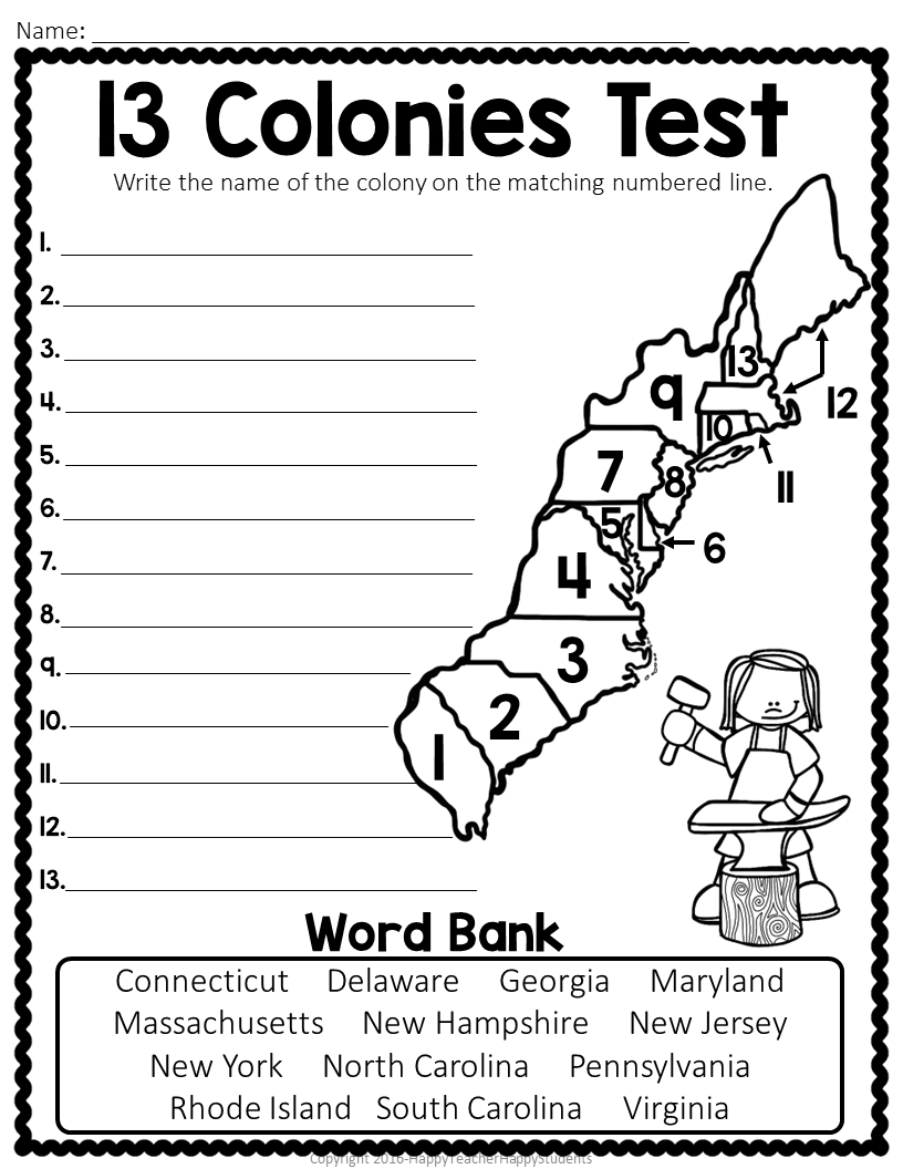 13 Colonies Map Quiz, 13 Colonies Map Worksheet, Blank 13 Colonies with Map of 13 Original Colonies Printable