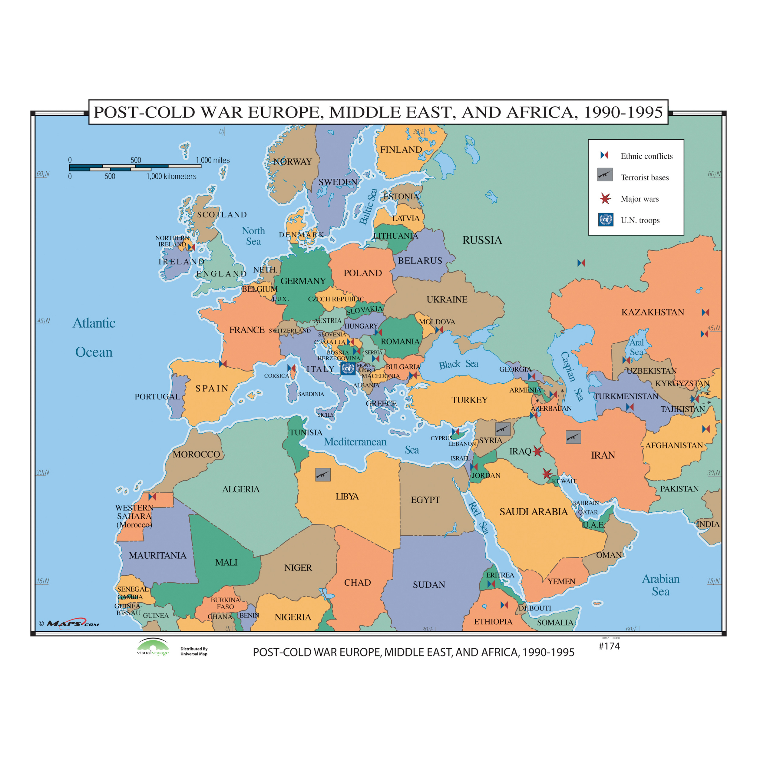 174 Post-Cold War Europe, Middle East &amp;amp; Africa, 1990-1995 - The intended for Map of Middle East and Europe