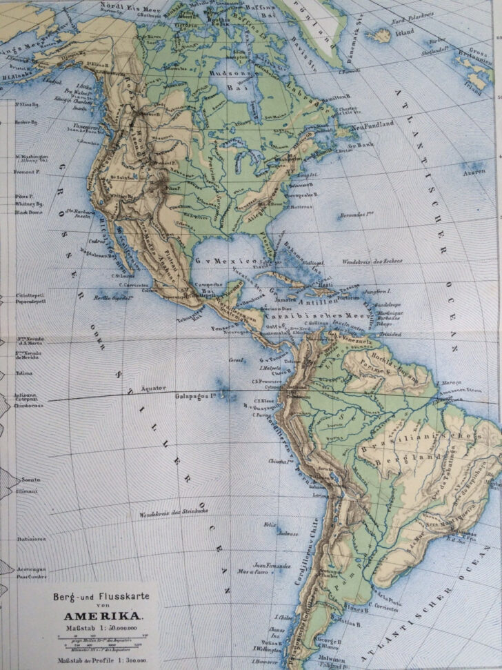 Physical Map of America South and North