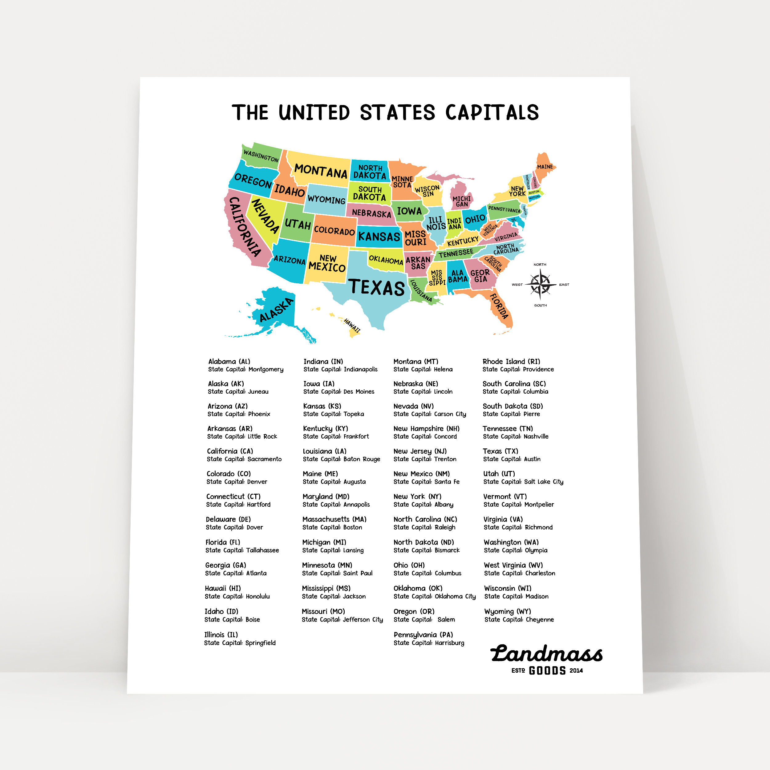 18x24 united states map with capitals for kids educational with regard to 50 states and capitals printable map 18X24” United States Map With Capitals For Kids - Educational with regard to 50 States and Capitals Printable Map
