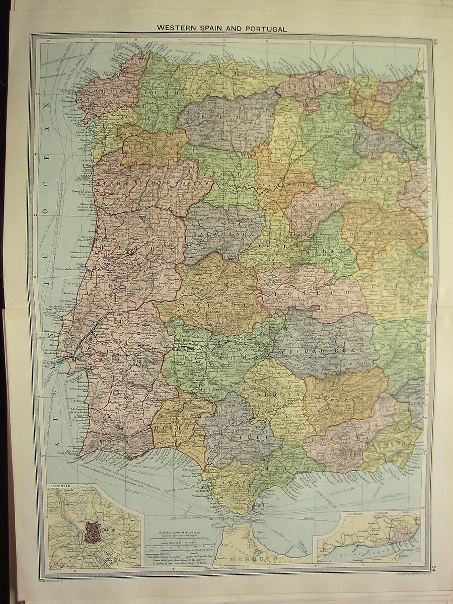 1920 Large Map ~ Western Spain &amp;amp; Portugal Madrid Environs Lisbon pertaining to Map of Western Spain and Portugal