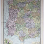 1920 Large Map Western Spain & Portugal Madrid Plan Lisbon Malaga Salamanca Within Map Of Western Spain And Portugal