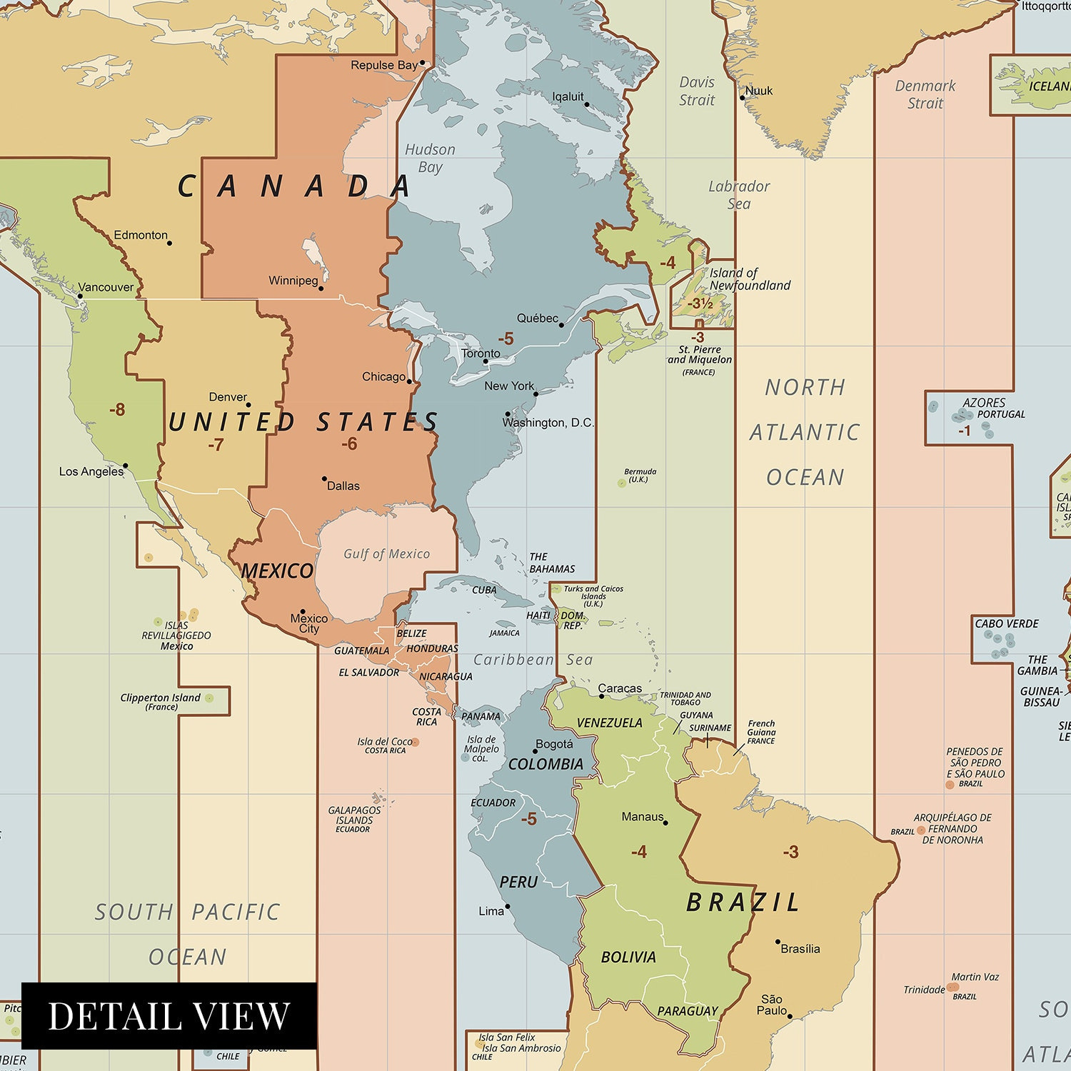 2021 Standard Time Zones Of The World Map - Map Of The World Time throughout Map of North America and South America with Time Zones