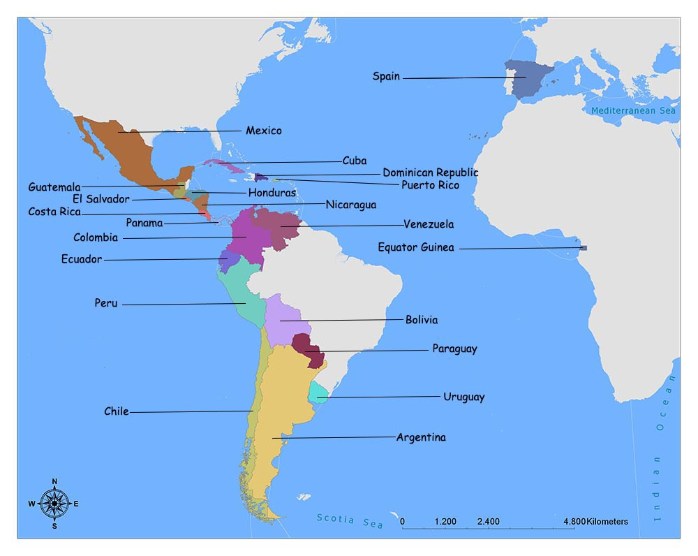 21 Spanish Speaking Countries Map And Country List within North and South America Map In Spanish