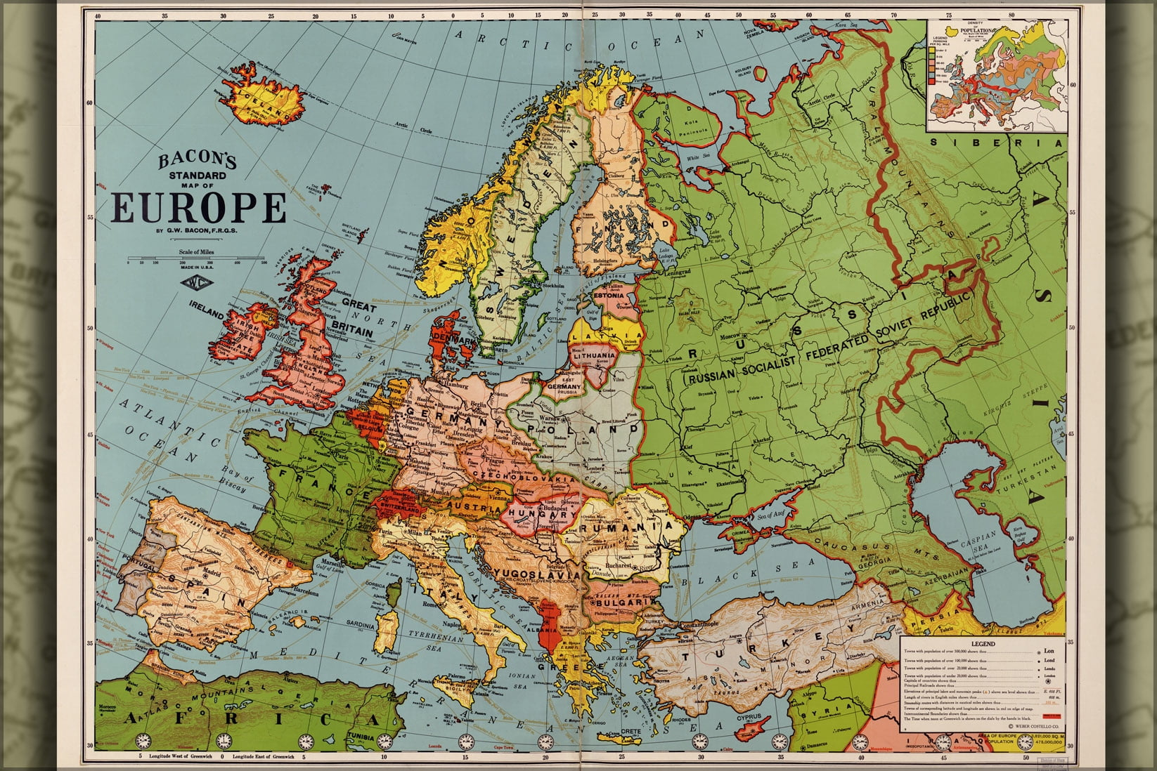 24&amp;quot;X36&amp;quot; Gallery Poster, Map Of Europe; Spain France Germany Italy in Map of Spain France Italy and Greece