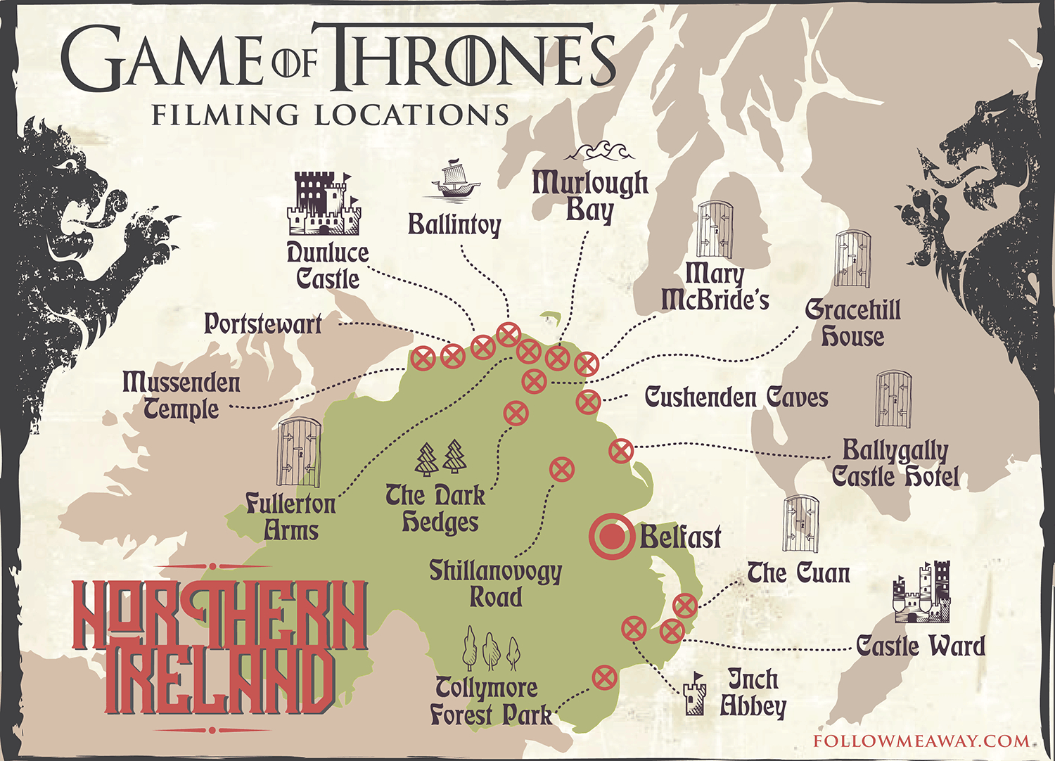 3-5 Day &amp;quot;Game Of Thrones Locations&amp;quot; Ireland Itinerary - Follow Me Away with regard to Game of Thrones Film Locations Northern Ireland Map