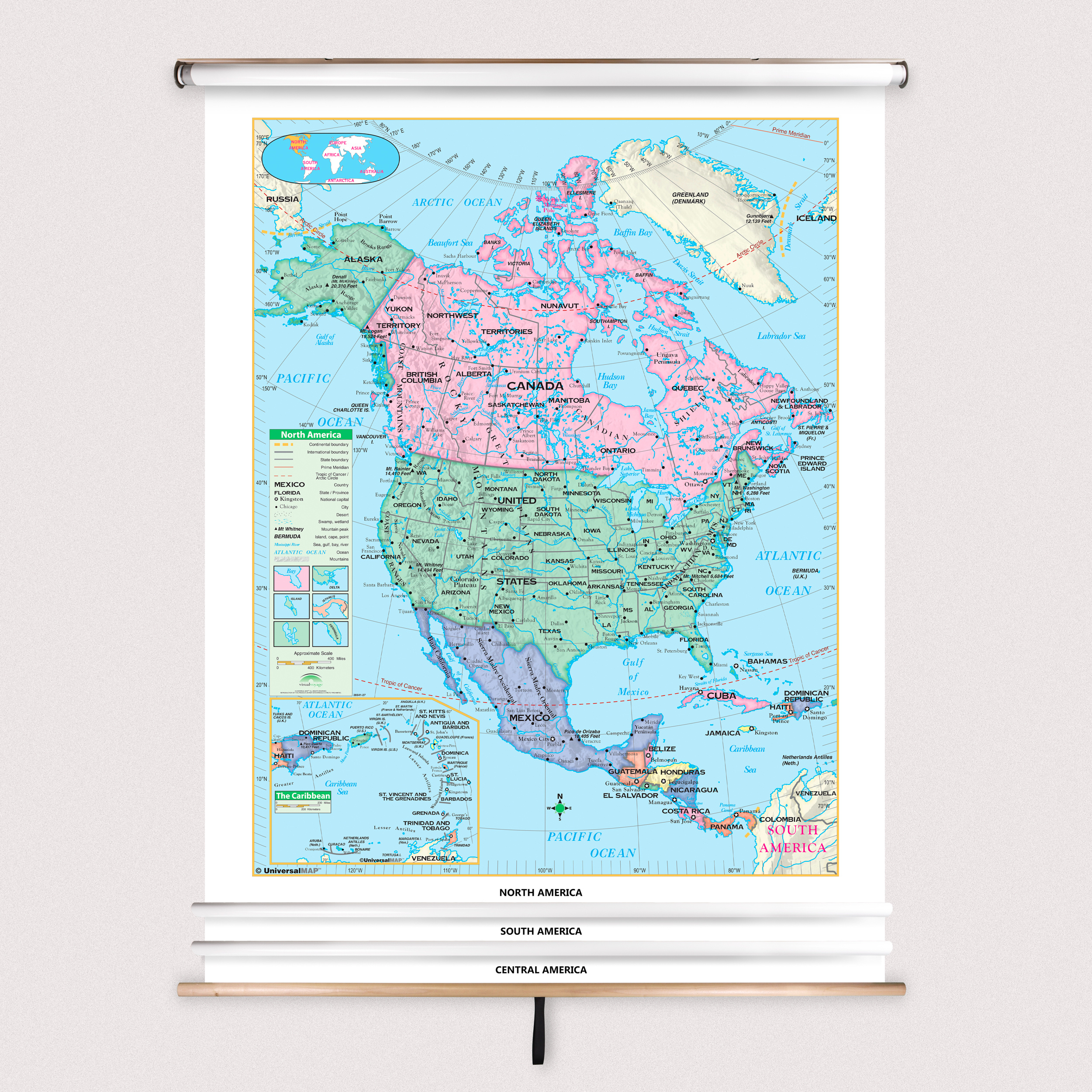 3-Map Western Hemisphere Essential Spring Roller Set W/Backboard within Clear Map Of Western Hemisphere