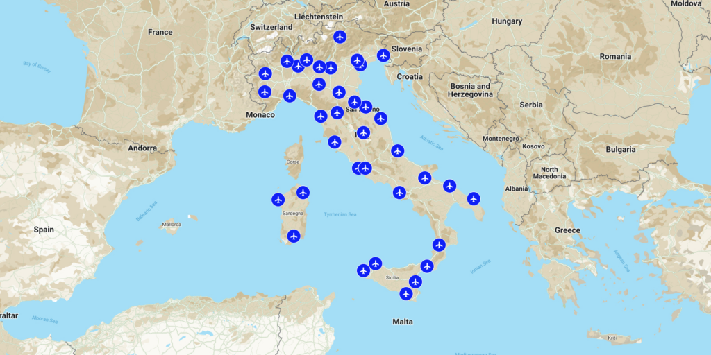 Map Of International Airports In Italy | Adams Printable Map
