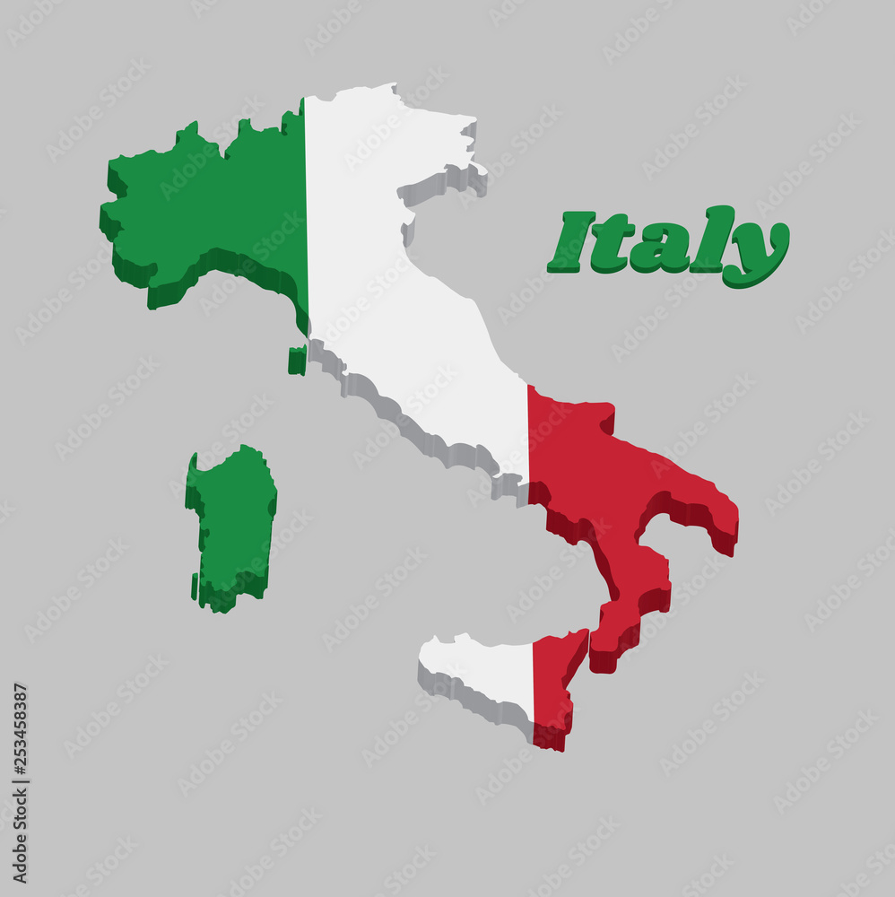 3D Map Outline Country Shaped Like A Boot And Flag Of Italy, It Is regarding Map of the Boot of Italy