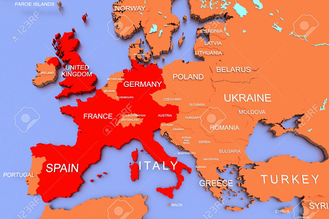 3D Rendered Map Of Virus In Europe, Uk, Germany, France, Spain in Map of Europe France Italy Spain