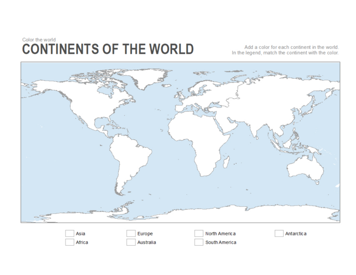 World Map with Continents and Oceans Printable
