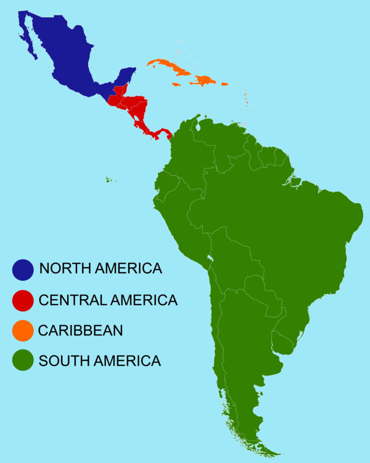 Map of North Central and South America Map of North Central and South America